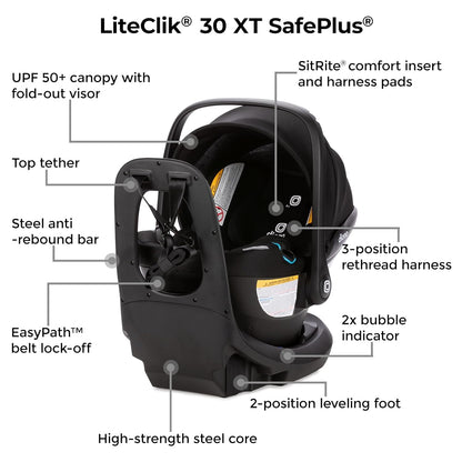 New Diono LiteClik30 XT SafePlus Infant Car Seat and Base (Latch - Black Storm) - Kidsy