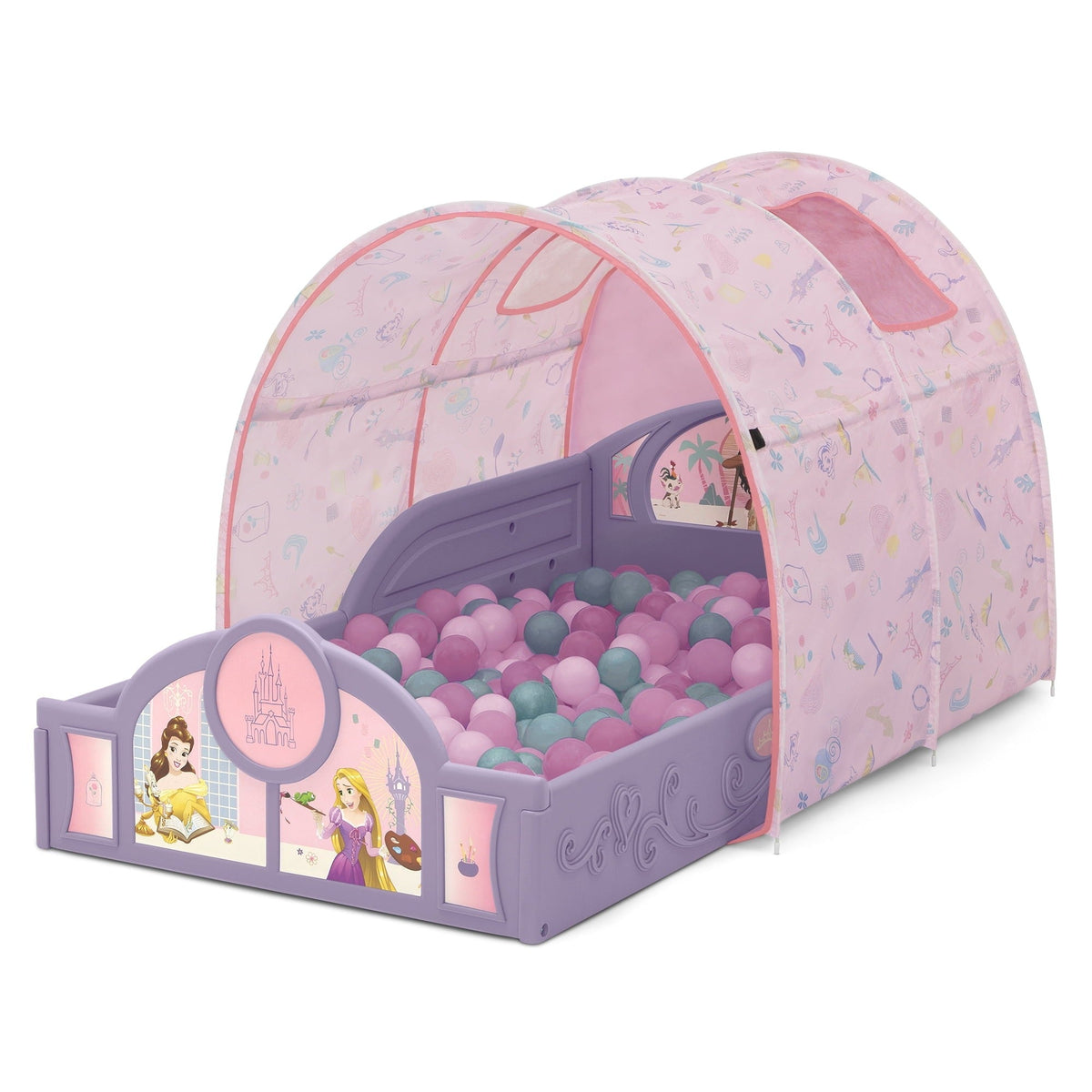 New Disney Princess Sleep and Play Toddler Bed with Tent (Purple/Pink) - Kidsy