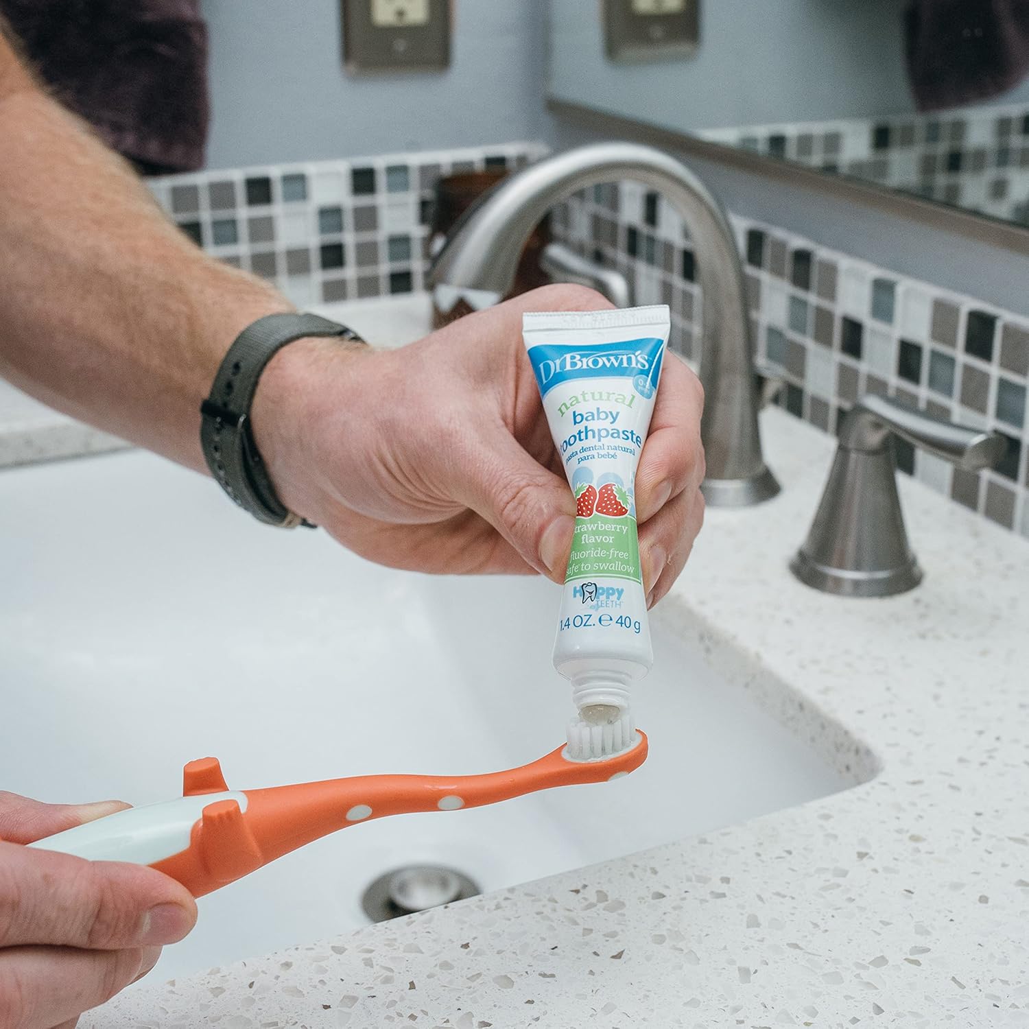 New Dr. Brown's Baby and Toddler Toothbrush, Green and Orange Dinosaur 2 - Pack, 1 - 4 Years - Kidsy