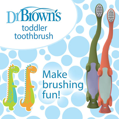 New Dr. Brown's Baby and Toddler Toothbrush, Green and Orange Dinosaur 2 - Pack, 1 - 4 Years - Kidsy