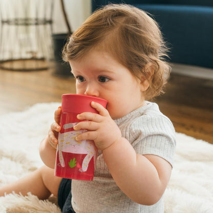 New Dr. Brown's Milestones Cheers 360 Cup Spoutless Transition Cup, Pink Leopard – Red Lemur, 10 oz/300 mL, 2 count (1 pack) - Kidsy