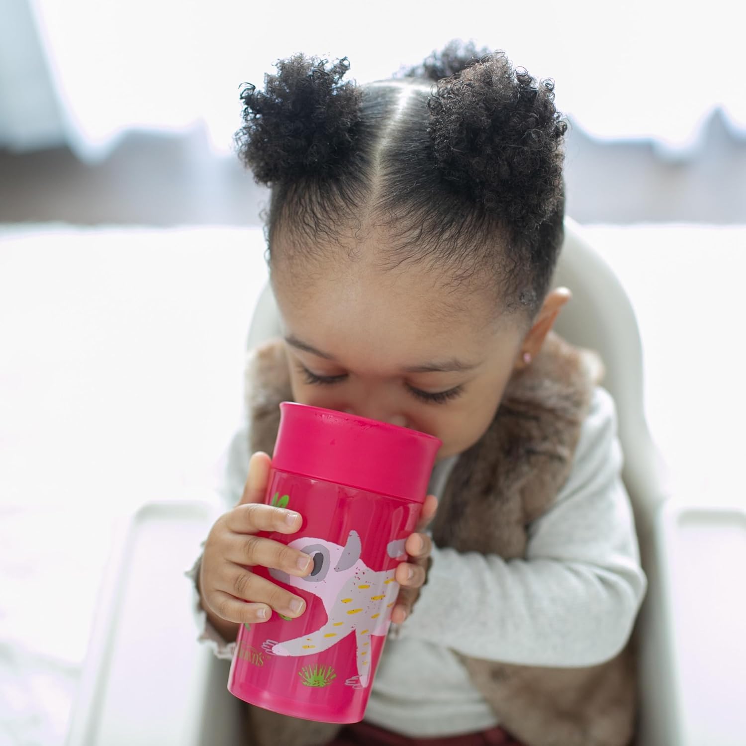 New Dr. Brown's Milestones Cheers 360 Cup Spoutless Transition Cup, Pink Leopard – Red Lemur, 10 oz/300 mL, 2 count (1 pack) - Kidsy