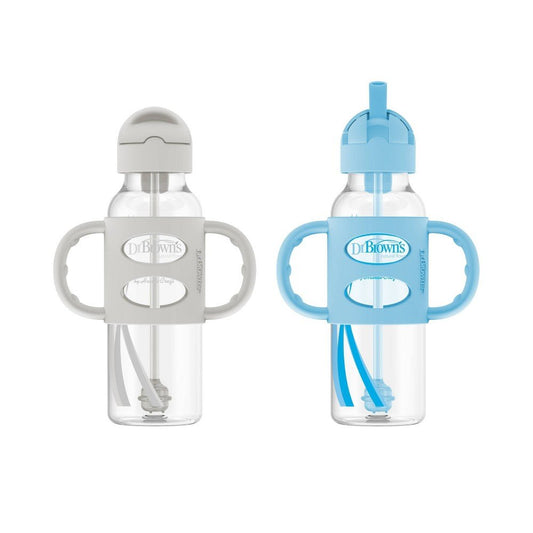 New Dr. Brown's Sippy Straw Bottles 2 - Pack 8oz (Gray/Blue) - Kidsy
