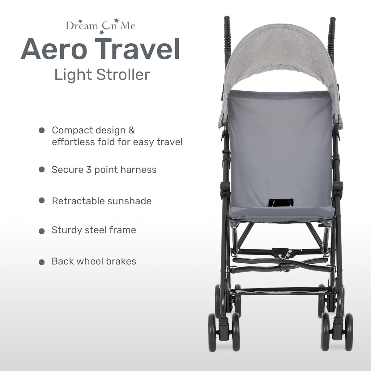 New Dream On Me Aero Travel Umbrella Stroller with One-Hand Fold (Gray) - Kidsy