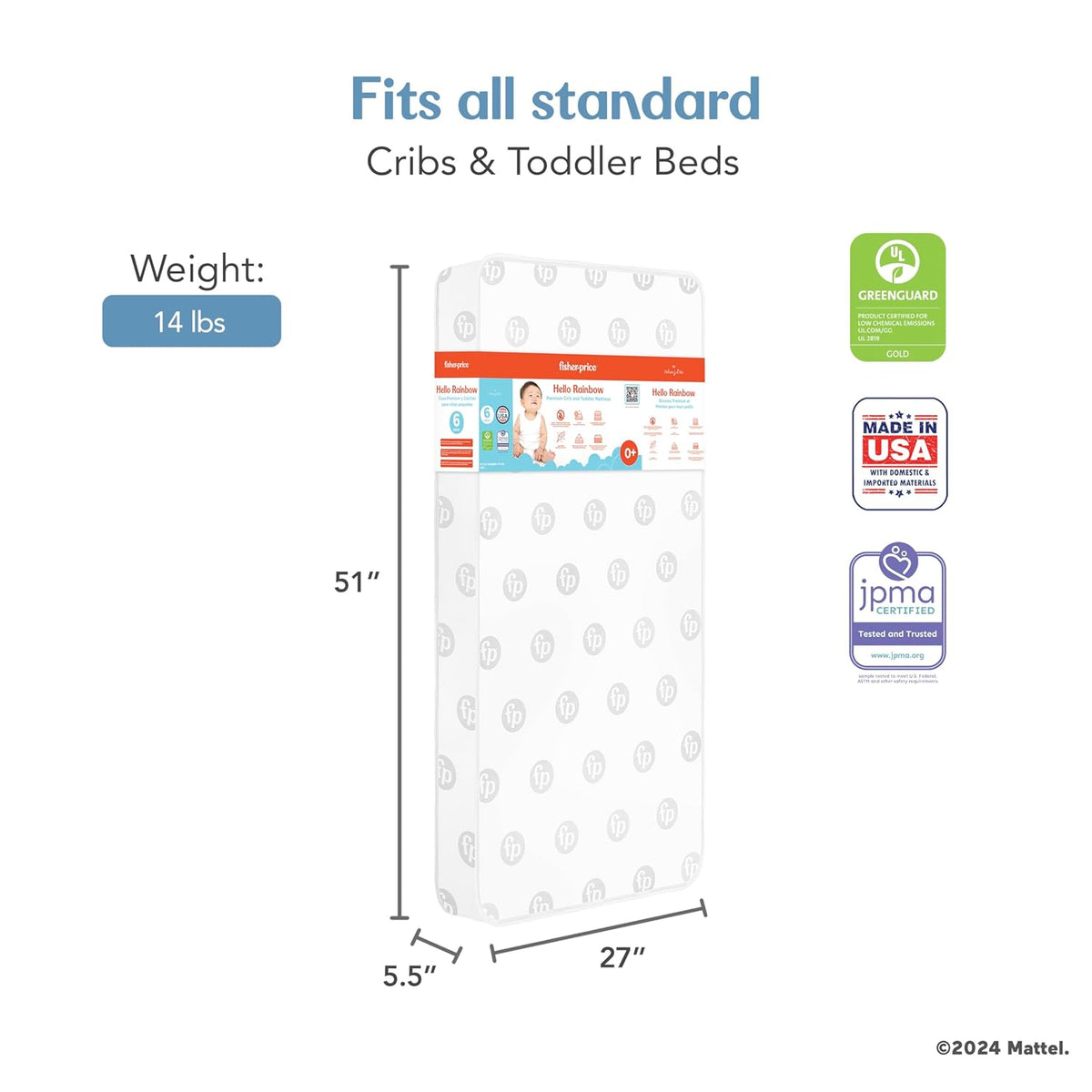 New Dream on Me Baby Fisher - Price Hello Rainbow Full Crib Mattress Firm Innerspring Mattress with Waterproof Vinyl Cover - Kidsy
