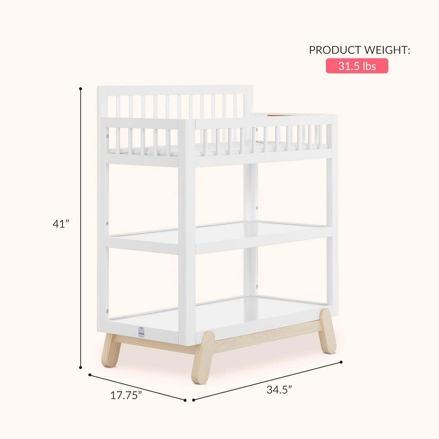 New Dream On Me Hygge Baby Nursery Changing Table (Vintage White Oak) - Kidsy