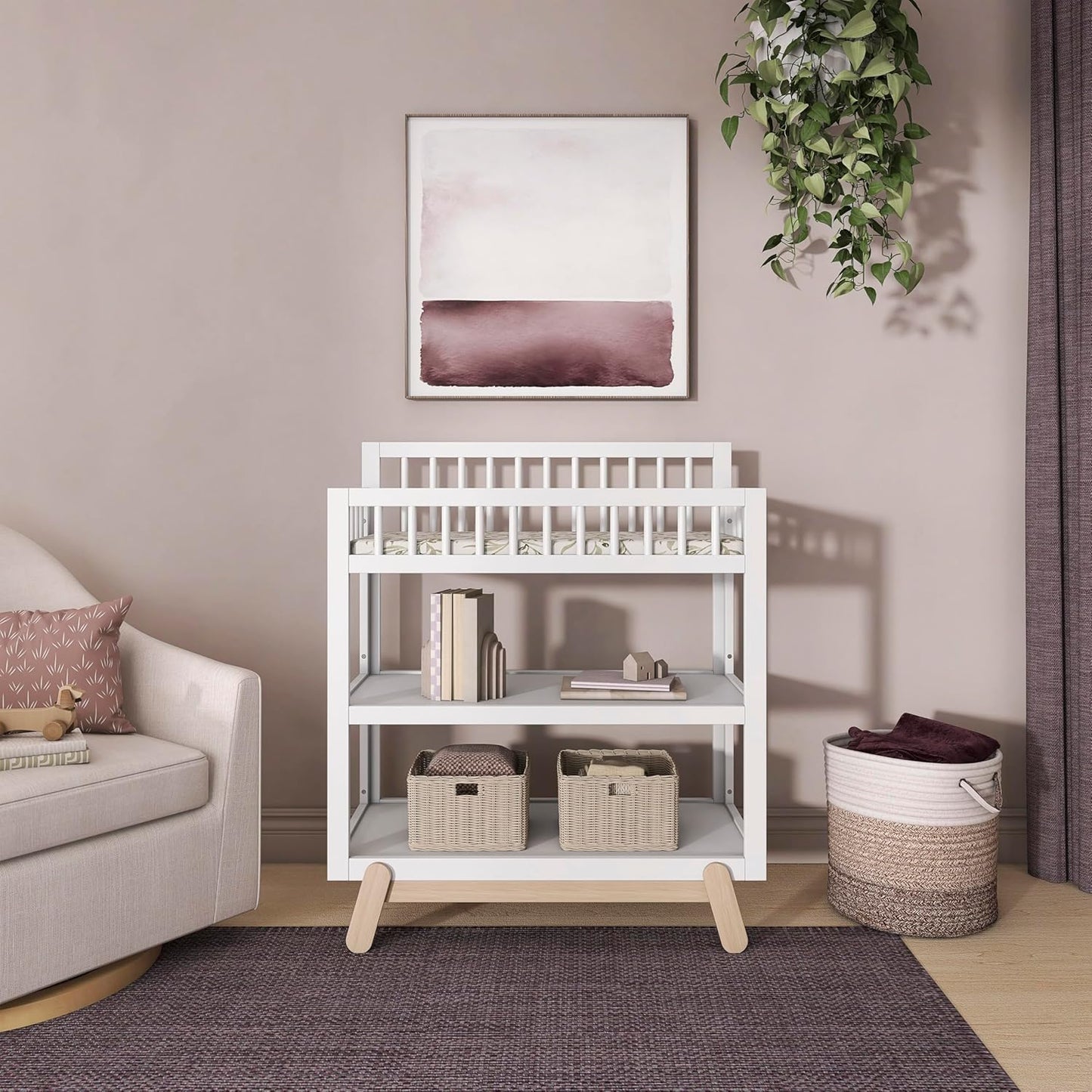 New Dream On Me Hygge Baby Nursery Changing Table (Vintage White Oak) - Kidsy