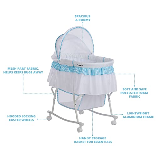 New Dream On Me Lacy Portable 2 - in - 1 Bassinet & Cradle (Blue and White) - Kidsy