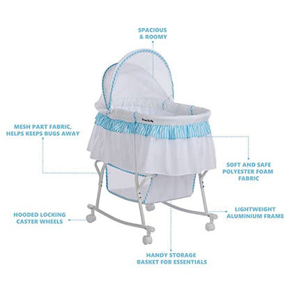 New Dream On Me Lacy Portable 2 - in - 1 Bassinet & Cradle (Blue and White) - Kidsy