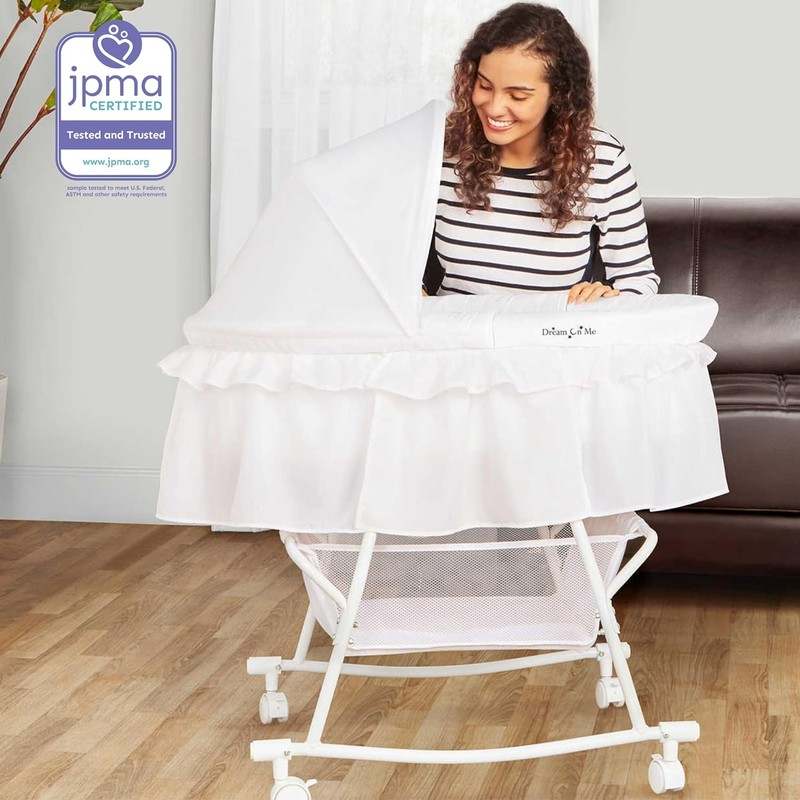 New Dream On Me Lacy Portable 2 - in - 1 Bassinet & Cradle (Pink/White) - Kidsy