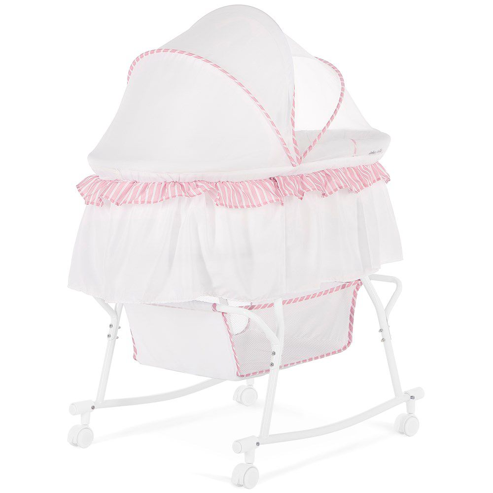 New Dream On Me Lacy Portable 2 - in - 1 Bassinet & Cradle (Pink/White) - Kidsy