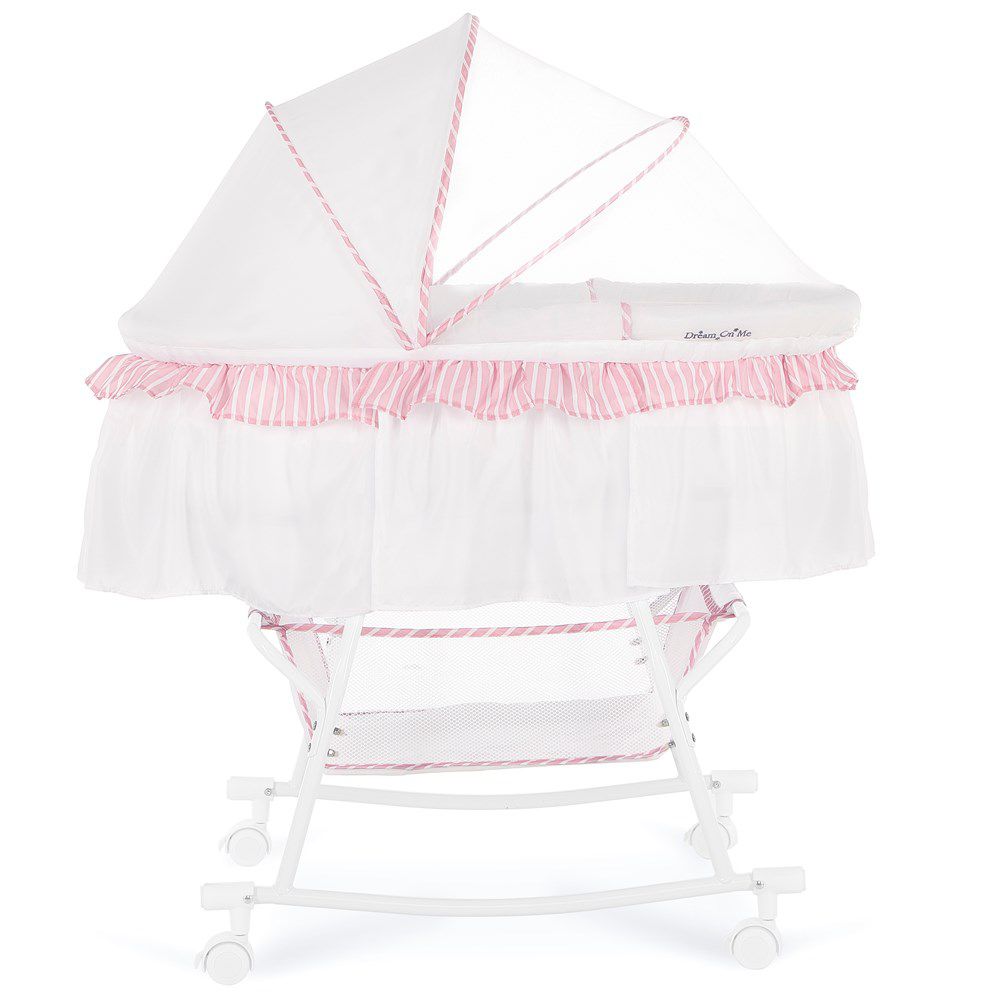 New Dream On Me Lacy Portable 2 - in - 1 Bassinet & Cradle (Pink/White) - Kidsy