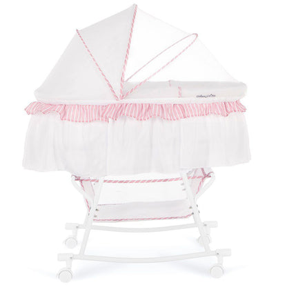 New Dream On Me Lacy Portable 2 - in - 1 Bassinet & Cradle (Pink/White) - Kidsy