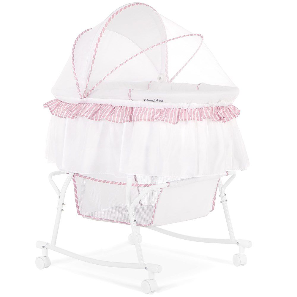 New Dream On Me Lacy Portable 2 - in - 1 Bassinet & Cradle (Pink/White) - Kidsy