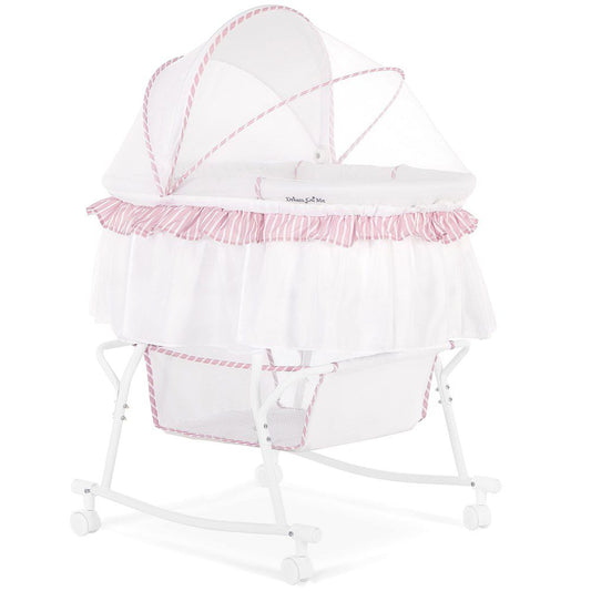 New Dream On Me Lacy Portable 2 - in - 1 Bassinet & Cradle (Pink/White) - Kidsy