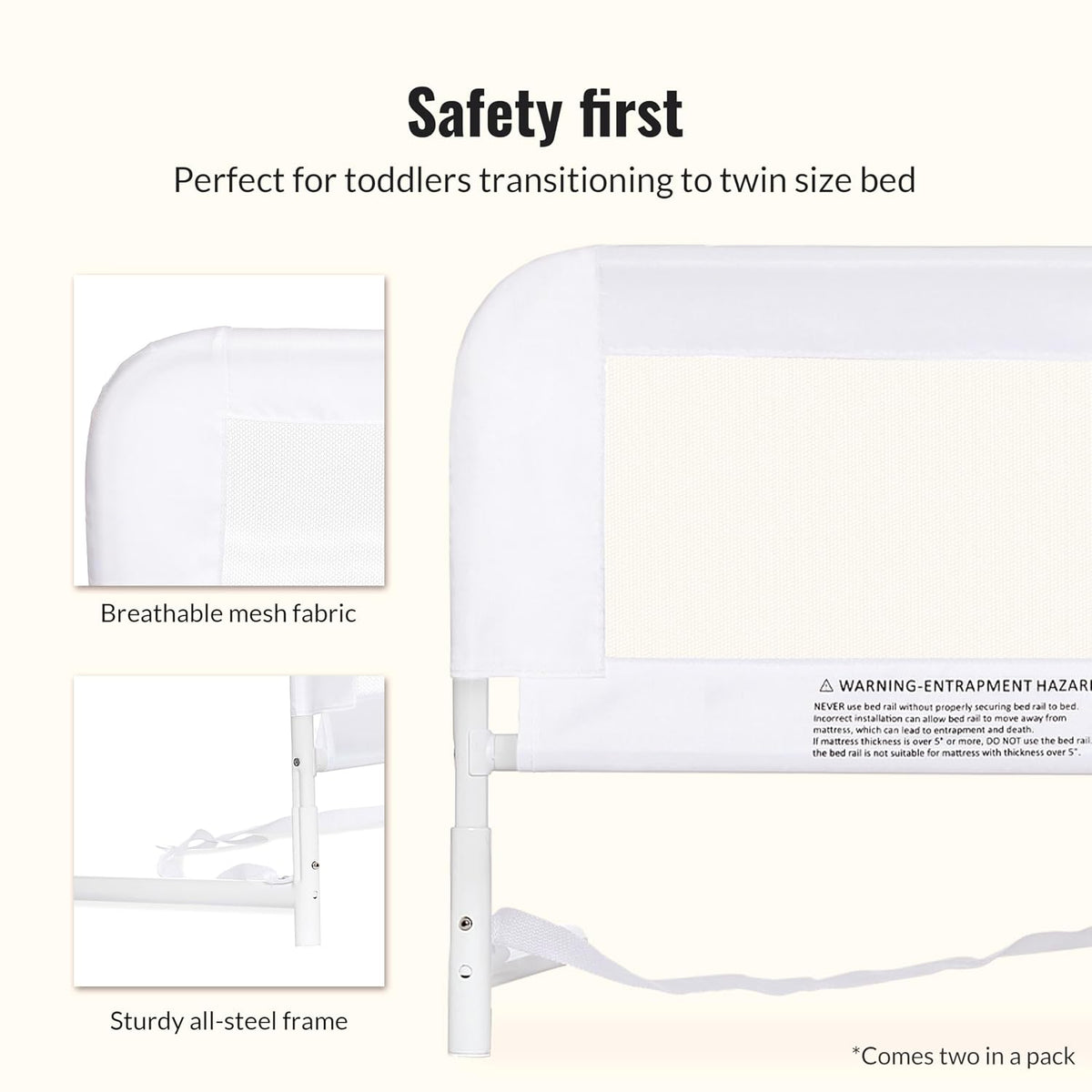 New Dream On Me Lightweight Mesh Adjustable Bed Rail 2-Pack (White) - Kidsy