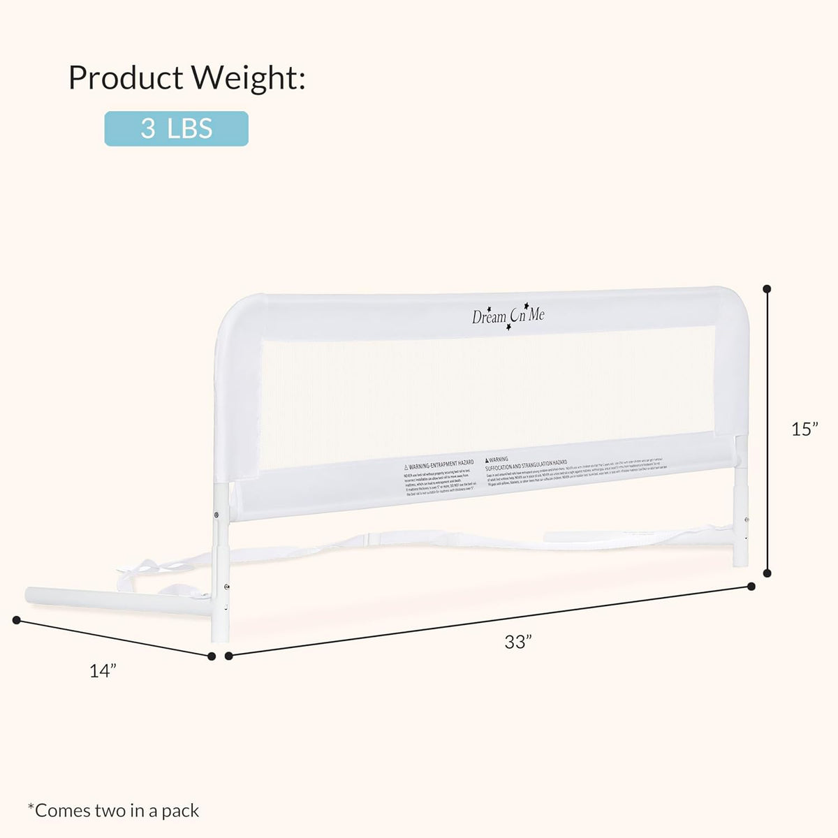 New Dream On Me Lightweight Mesh Adjustable Bed Rail 2-Pack (White) - Kidsy