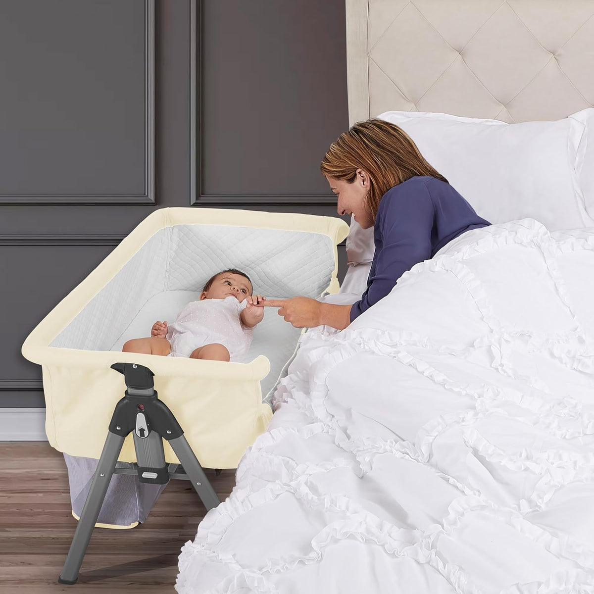 New Dream On Me Lotus Bassinet Bedside Sleeper Adjustable Height (Ivory) - Kidsy