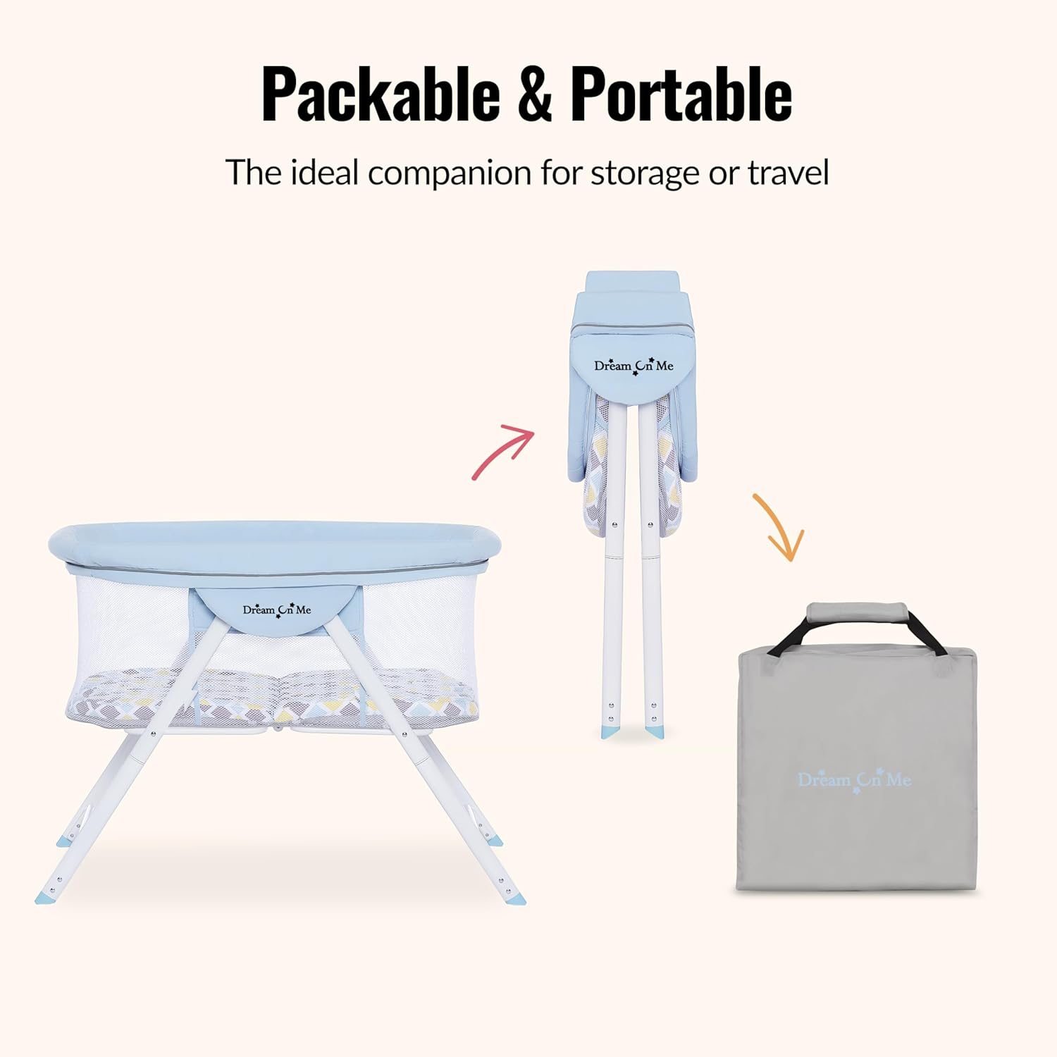 New Dream On Me Poppy Traveler Portable Bassinet (Brown/Blue) - Kidsy