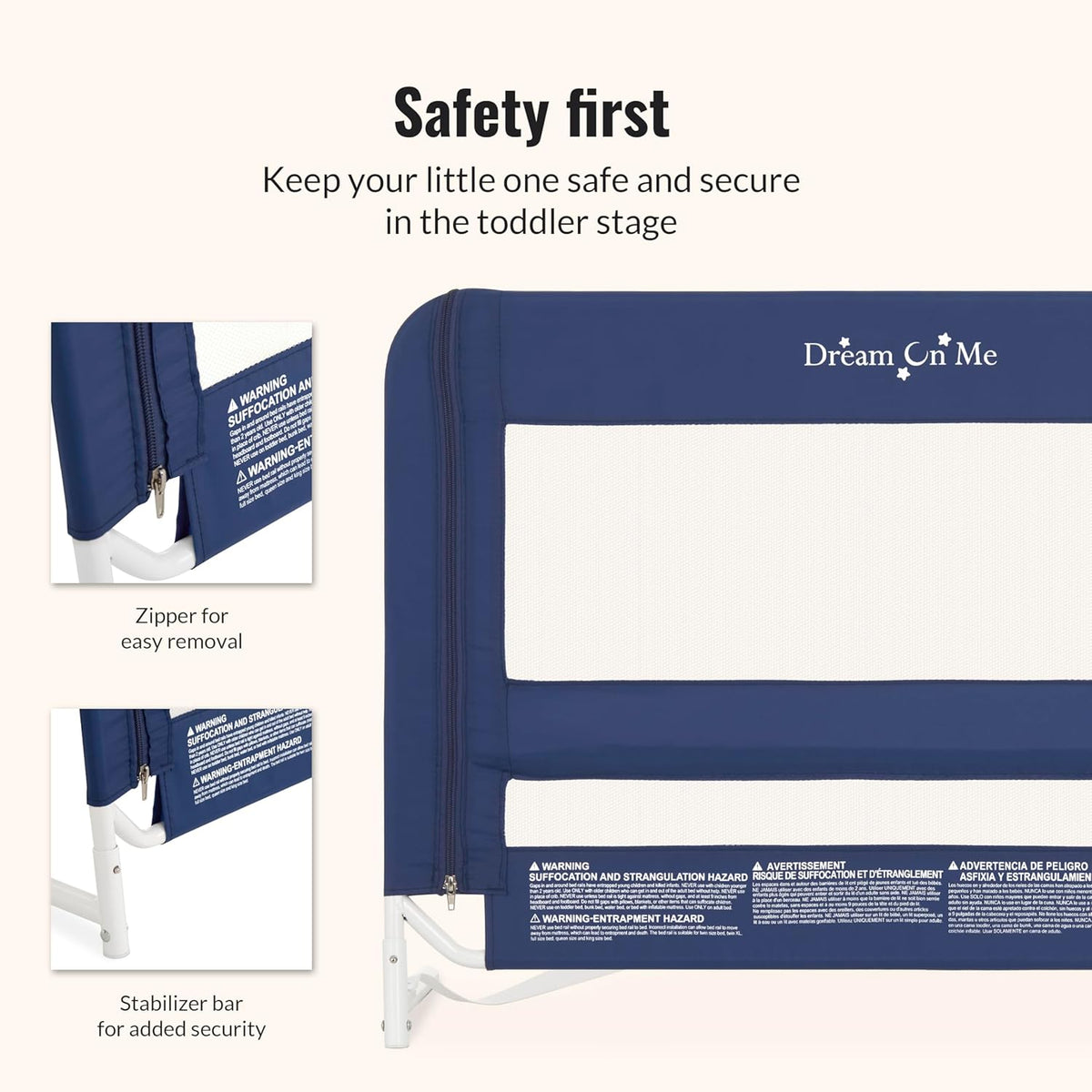 New Dream on Me Security Rail for Twin Size Bed (Navy) - Kidsy