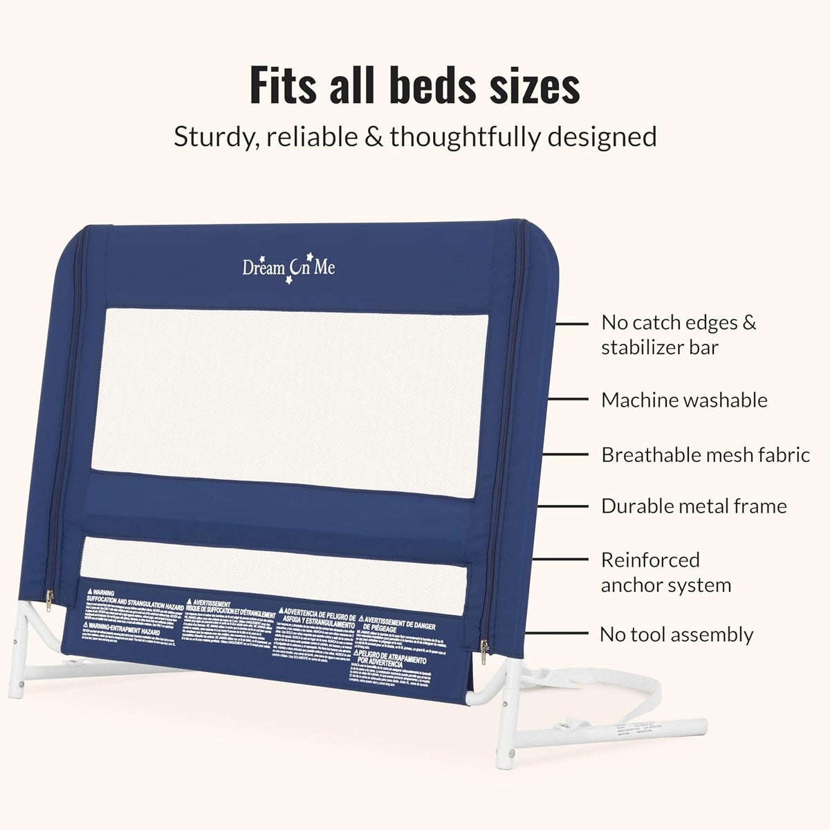 New Dream on Me Security Rail for Twin Size Bed (Navy) - Kidsy
