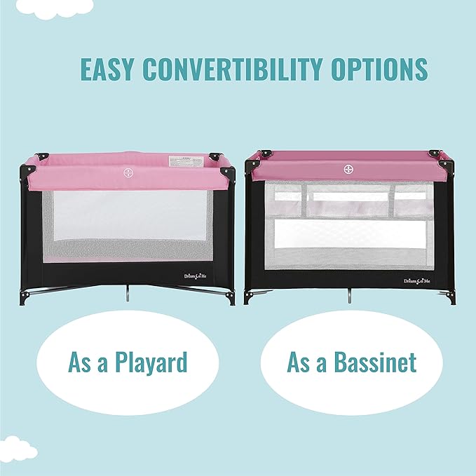 New Dream on Me Zazzy Portable Play Yard with Bassinet (Pink) - Kidsy