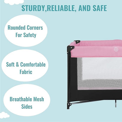 New Dream on Me Zazzy Portable Play Yard with Bassinet (Pink) - Kidsy