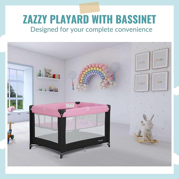 New Dream on Me Zazzy Portable Play Yard with Bassinet (Pink) - Kidsy