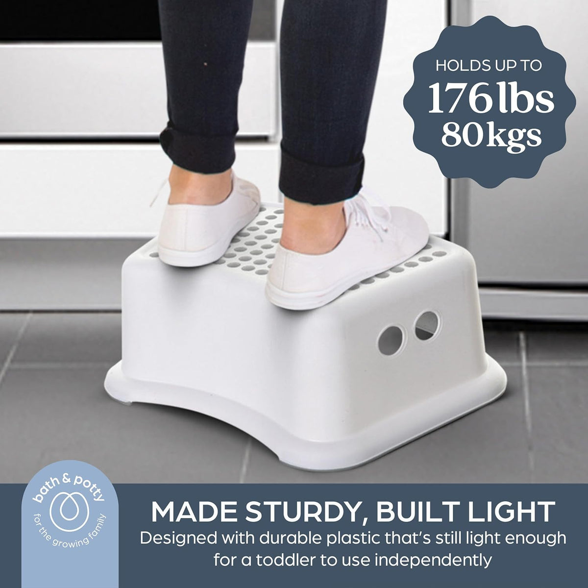 New Dreambaby Non-Slip Step Stool for Kids, 175 lb Capacity (Grey Dots) - Kidsy