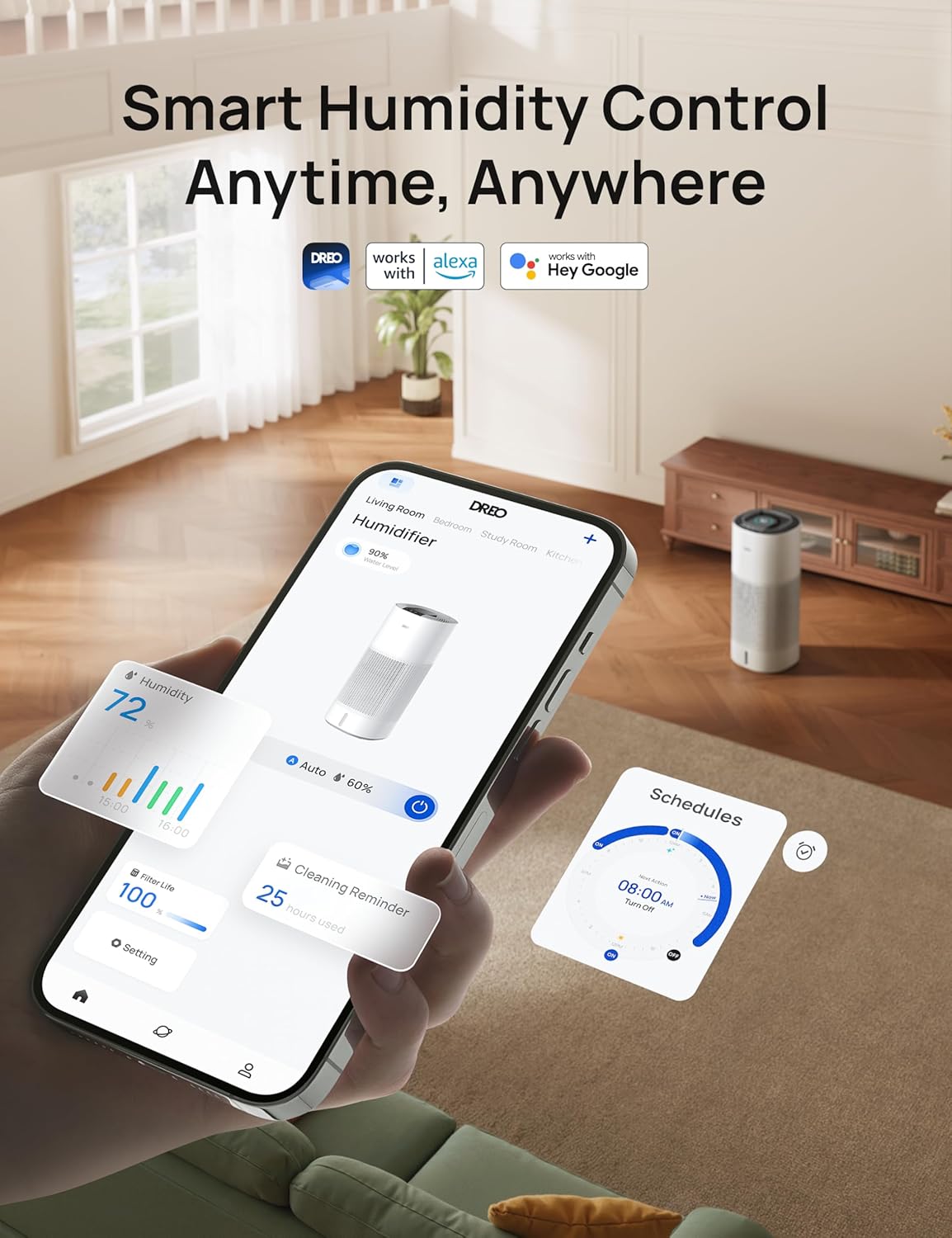 New DREO Smart Evaporative Humidifier Large Room (White, HHM774S) - Kidsy