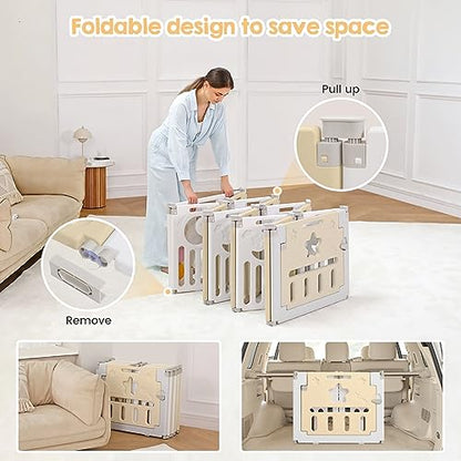 New Dripex 14 - Panel Foldable Baby Playpen with Safety Gate (Yellow/White) - Kidsy