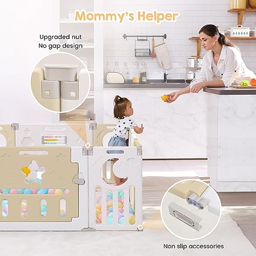 New Dripex 14 - Panel Foldable Baby Playpen with Safety Gate (Yellow/White) - Kidsy