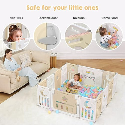 New Dripex 14 - Panel Foldable Baby Playpen with Safety Gate (Yellow/White) - Kidsy