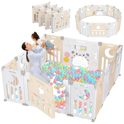 New Dripex 14 - Panel Foldable Baby Playpen with Safety Gate (Yellow/White) - Kidsy