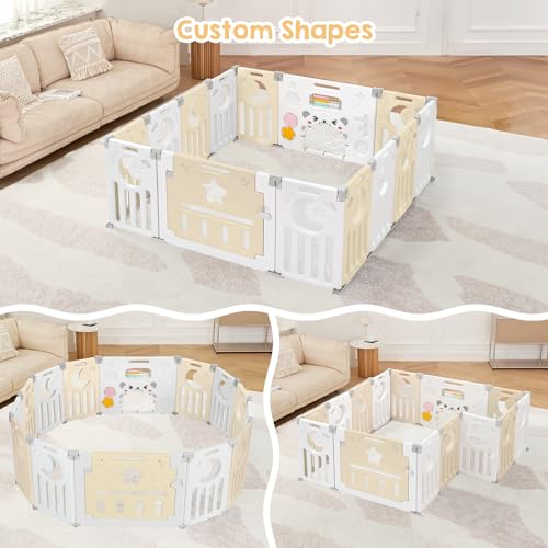 New Dripex 14 - Panel Foldable Baby Playpen with Safety Gate (Yellow/White) - Kidsy