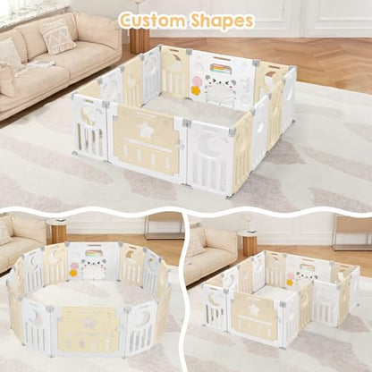 New Dripex 14 - Panel Foldable Baby Playpen with Safety Gate (Yellow/White) - Kidsy