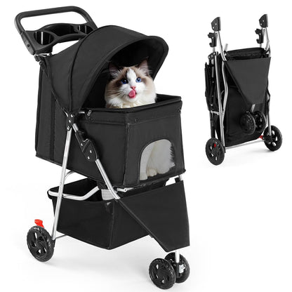 New DUMOS 3 Wheels Pet Stroller for Small Dogs and Cats (Black) - Kidsy