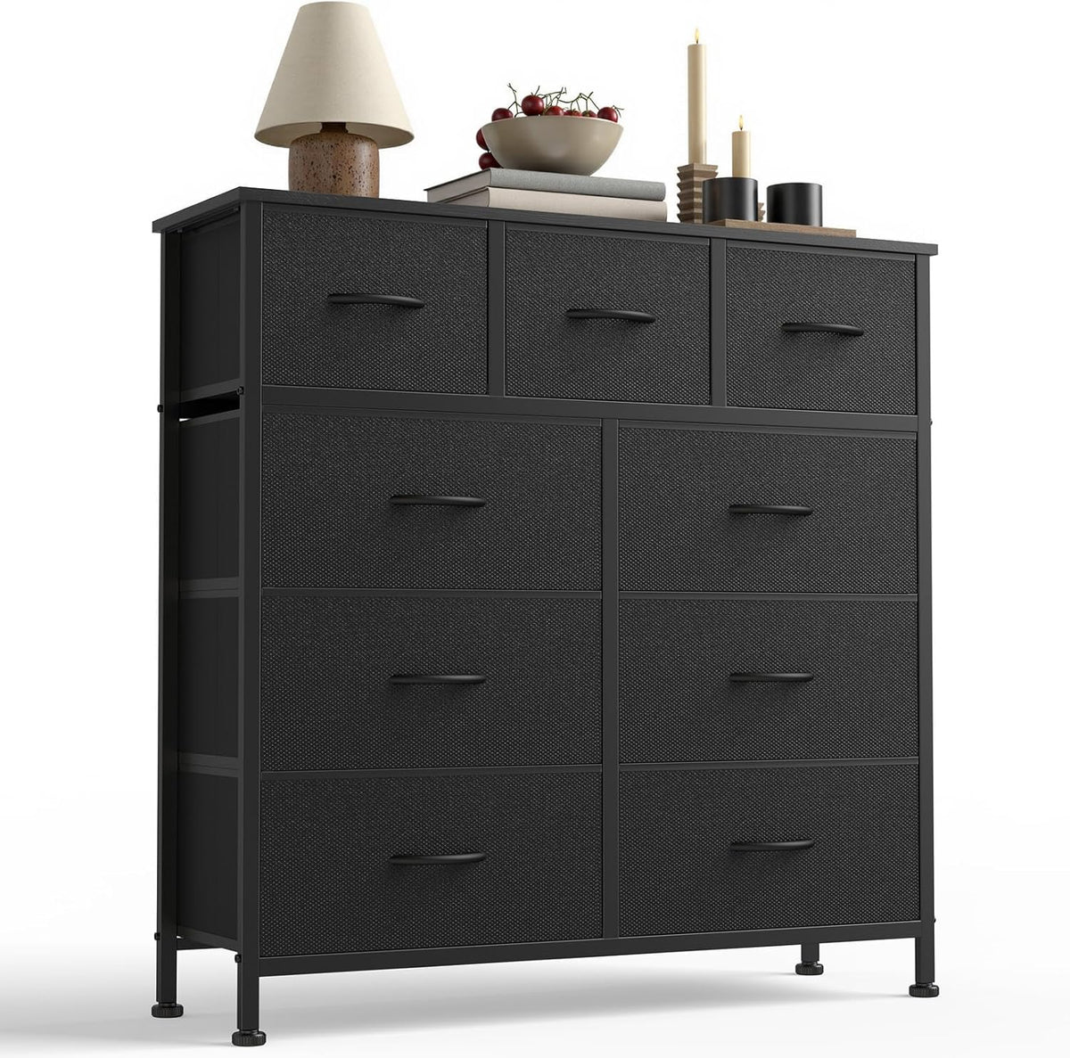 New DUMOS 9 Drawer Dresser for Bedroom, Fabric Storage Organizer with Sturdy Metal Frame (Matte Black) - Kidsy