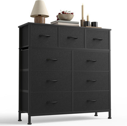 New DUMOS 9 Drawer Dresser for Bedroom, Fabric Storage Organizer with Sturdy Metal Frame (Matte Black) - Kidsy