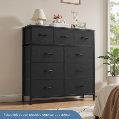 New DUMOS 9 Drawer Dresser for Bedroom, Fabric Storage Organizer with Sturdy Metal Frame (Matte Black) - Kidsy