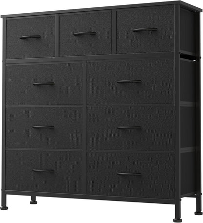 New DUMOS 9 Drawer Dresser for Bedroom, Fabric Storage Organizer with Sturdy Metal Frame (Matte Black) - Kidsy