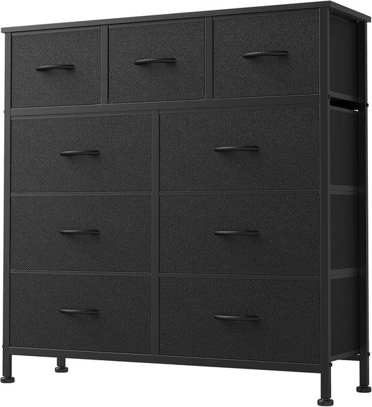 New DUMOS 9 Drawer Dresser for Bedroom, Fabric Storage Organizer with Sturdy Metal Frame (Matte Black) - Kidsy