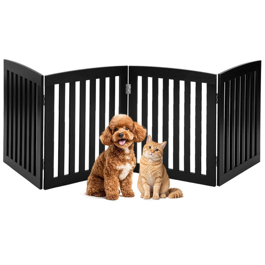 New DUMOS Pet Gate for Dogs and Cats, 24 Inch 4 Panels Foldable Wooden Freestanding Dog Gate (Black) - Kidsy