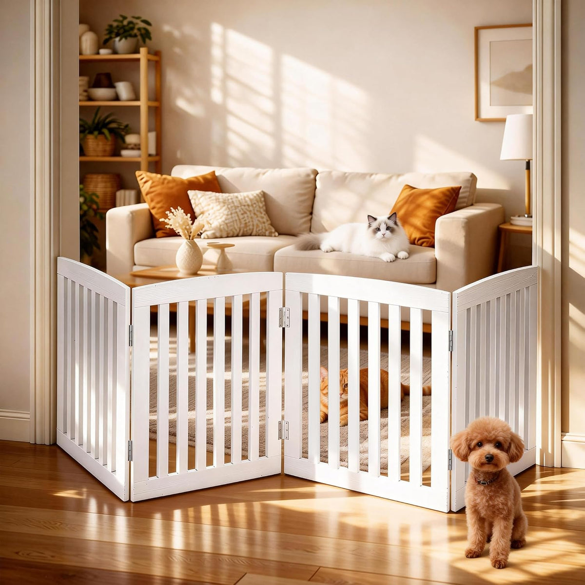 New DUMOS Pet Gate for Dogs and Cats, 24 Inch 4 Panels Foldable Wooden Freestanding Dog Gate (White) - Kidsy