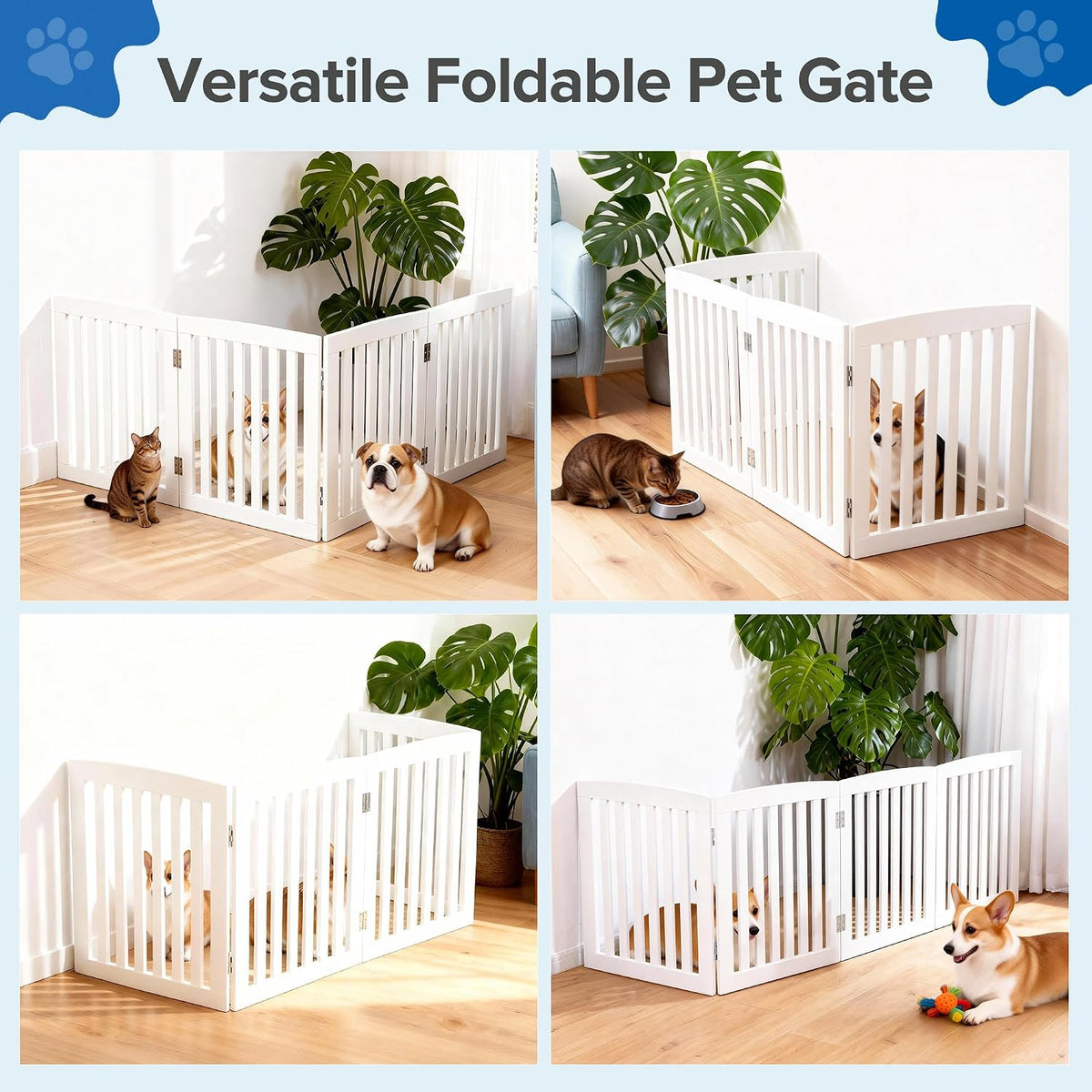 New DUMOS Pet Gate for Dogs and Cats, 24 Inch 4 Panels Foldable Wooden Freestanding Dog Gate (White) - Kidsy