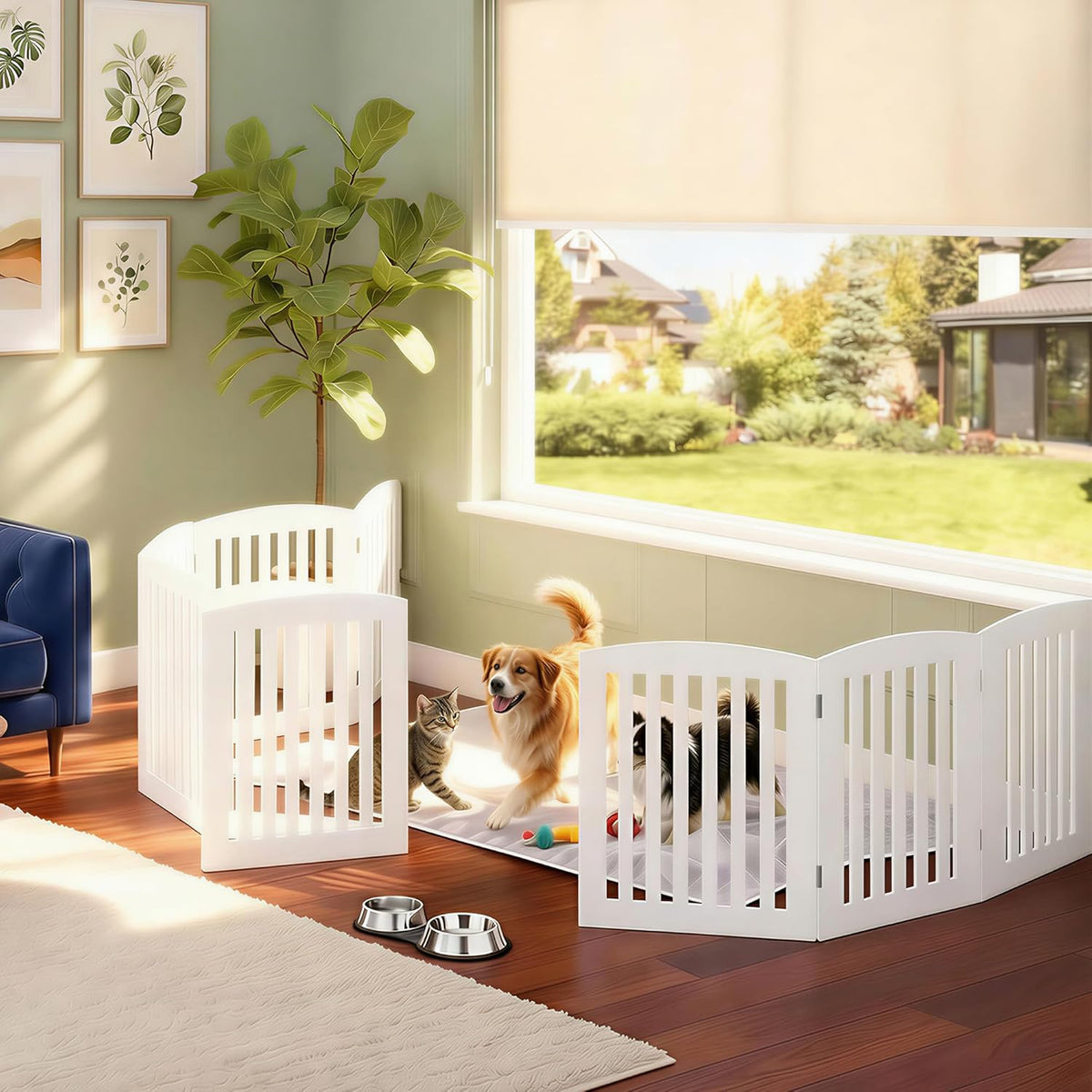 New DUMOS Pet Gate for Dogs and Cats, 24 Inch 4 Panels Foldable Wooden Freestanding Dog Gate (White) - Kidsy