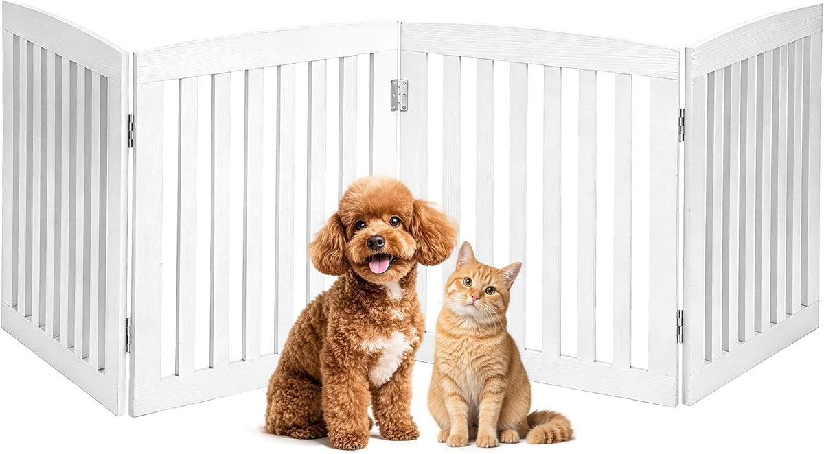New DUMOS Pet Gate for Dogs and Cats, 24 Inch 4 Panels Foldable Wooden Freestanding Dog Gate (White) - Kidsy