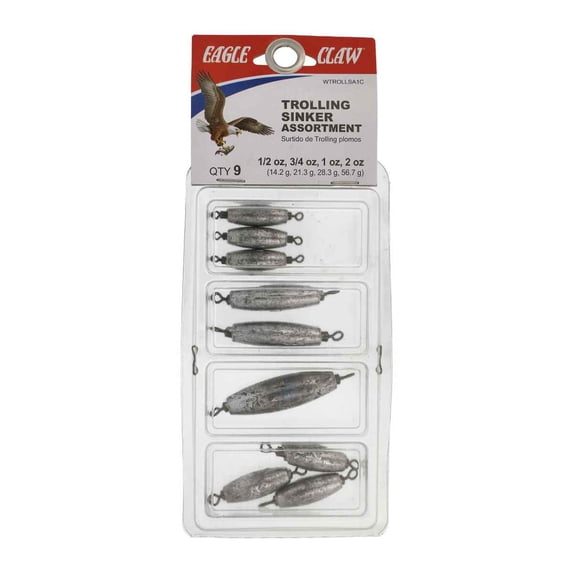 New Eagle Claw WTROLLSA1C Trolling Assortment 9 per Pack Sinker - Kidsy