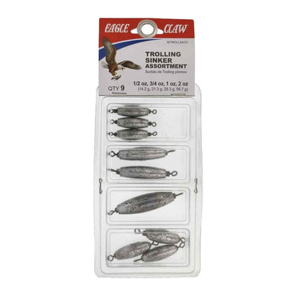 New Eagle Claw WTROLLSA1C Trolling Assortment 9 per Pack Sinker - Kidsy