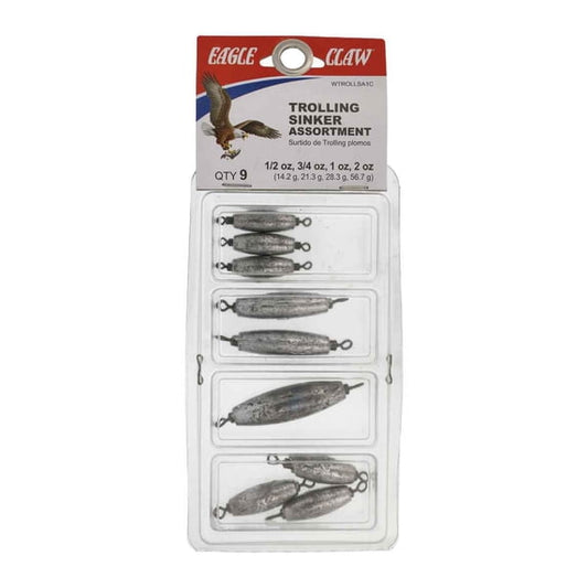 New Eagle Claw WTROLLSA1C Trolling Assortment 9 per Pack Sinker - Kidsy